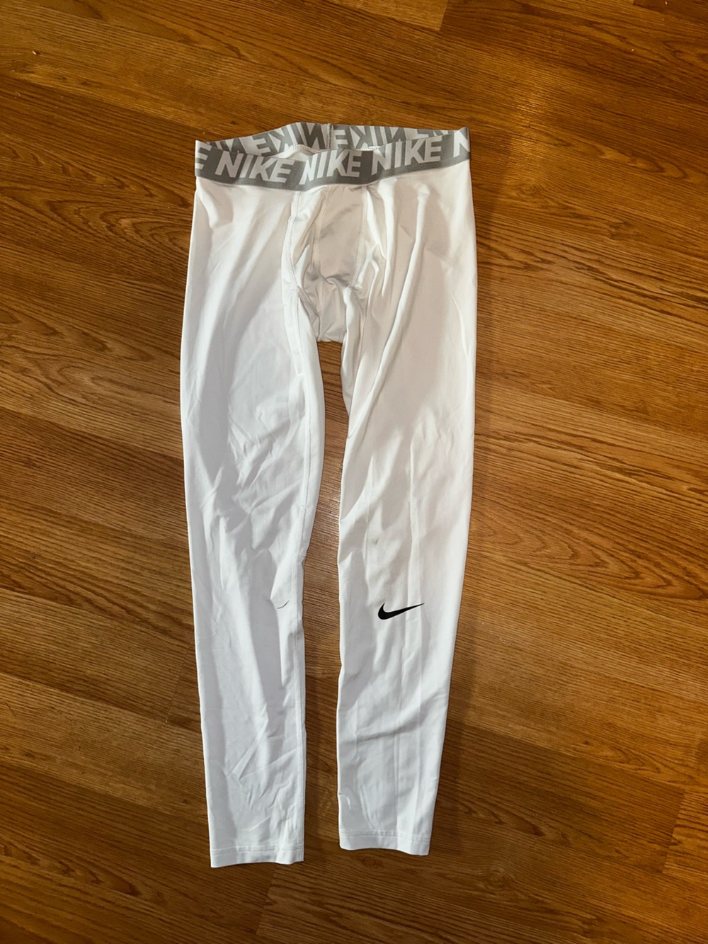 Nike White Men’s Compression Leggings with Grey Branded Waistband